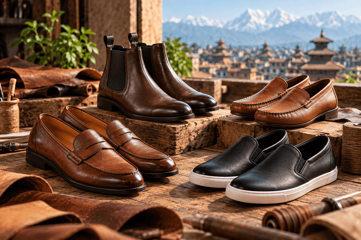 Leather loafers and Chelsea boots displayed together as slip on shoe styles
