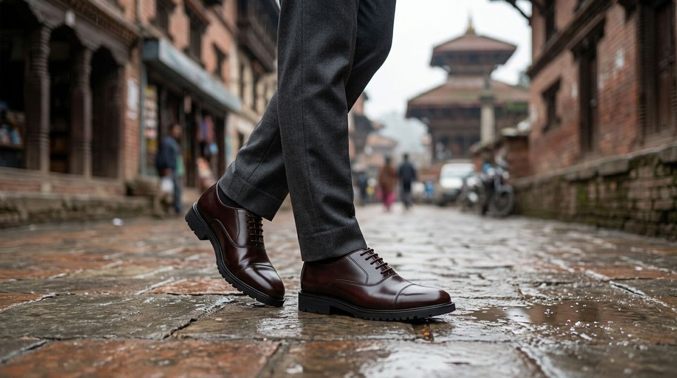 Leather shoes suitable for Nepal monsoon weather