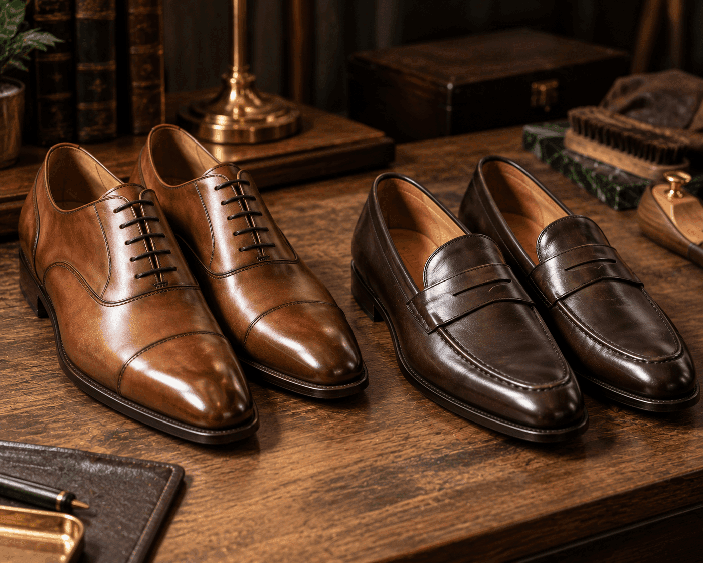 Premium leather Oxford shoes and loafers styled for formal and smart casual wear